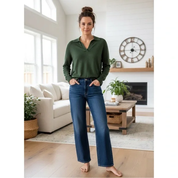 NWT!! J. Crew Dark Green Knit 100% Cotton Polo Sweater - Picture 2 of 6